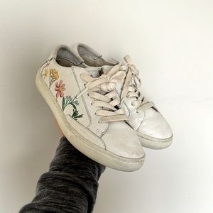 Soludos White Leather Sneakers Floral Size 7